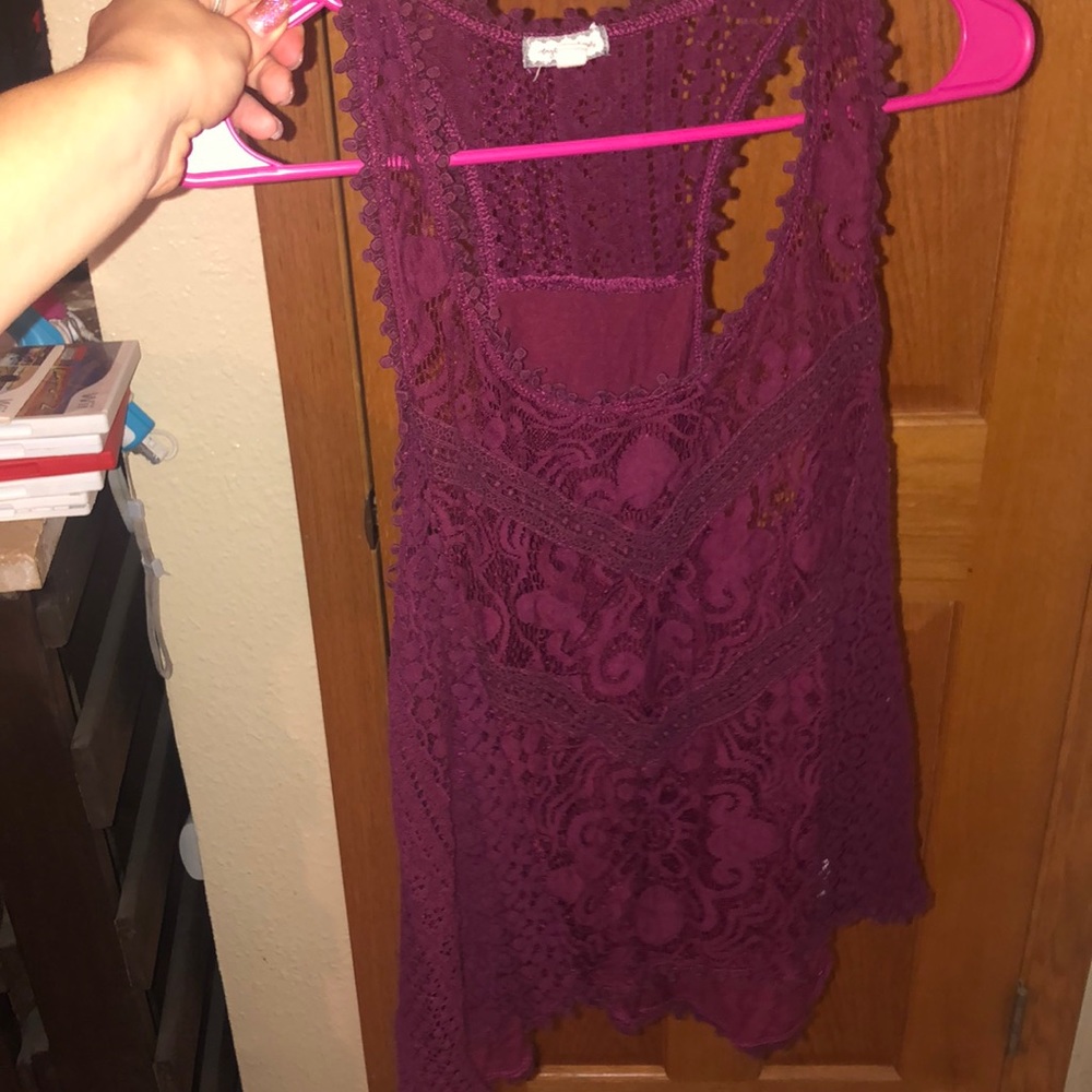 Maroon lace and knit tank top